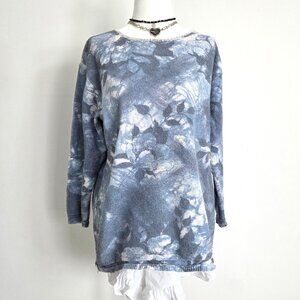 Y2K Croquet Club Floral Whipstitch Sweater Large Blue Fairy Grunge‎ Boho Cottage